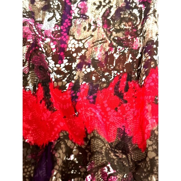 AGB XL Sheer Lace Tunic Red Black Snake Tie Neck Blouse Romantic Abstract Print - Picture 11 of 11